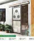 Outdoor view of Six Foot Galvanized Box Track Sliding Barn Door Hardware Kit Heavy Duty With One Piece Rail system installed