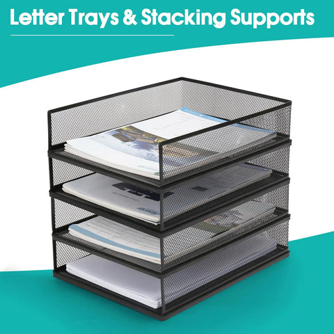 Wire Mesh Letter Trays Desk File Organizer Two Pack Front Load Document Trays For Office Supplies, stackable metal organizer
