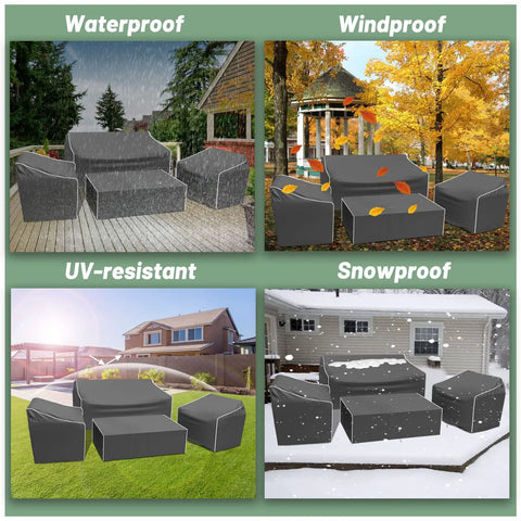 Heavy Duty 500D Waterproof Outdoor Furniture Cover Set for Patio Loveseat Armchair and Coffee Table Grey in various weather conditions