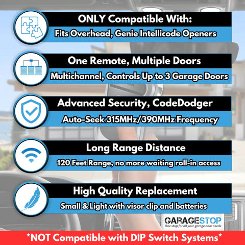 IntelliCode 3-Button Garage Door Remote Replacement With Auto-Seek Dual Frequency, Easy Plug-And-Play, Fully Compatible With G3T-BX G3T-R G3T-A G1T-BX G1T-A O1T-BX O1T-A And More From 1997 To Present
