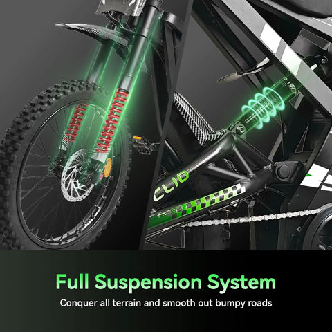 Heavy Duty Adult Electric Dirt Bike With Full Suspension Fat Tires And Hydraulic Brakes Badass 4000W Motor showcasing front and rear suspension.