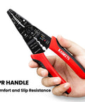 All In One Wire Stripper And Cable Splicer Tool For 10 22 AWG with ergonomic TPR handles showcasing comfort and slip resistance.
