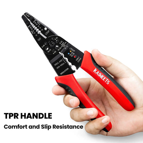 All In One Wire Stripper And Cable Splicer Tool For 10 22 AWG with ergonomic TPR handles showcasing comfort and slip resistance.