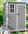 5x3 Ft Outdoor Storage Shed With Floor All Weather Resin Construction Window And Lockable Door Waterproof Plastic Tool