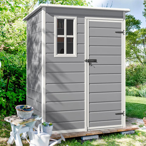 5x3 Ft Outdoor Storage Shed With Floor All Weather Resin Construction Window And Lockable Door Waterproof Plastic Tool