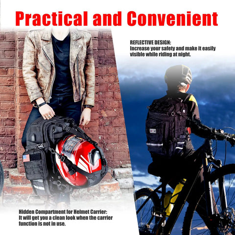 Waterproof Motorcycle Helmet Backpack With USB Port, Big Capacity Go To Tactical Bag For Cycling, Snowmobiling, Hiking, And Commuting, Durable Nylon