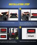 Installation steps for Two Pack Beefy Steel Trailer Light Boxes Housing Kit with 6 Inch Oval Red Tail Lights and 2 Inch Round Amber Side Markers Plus 3 LED License Plate Lighting with Stop Turn Tail Lighting and Grommet Plugs.