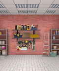 Garage with Two Pack 15x38 Heavy Duty Wall Shelf Garage Storage Rack Wall Mounted Floating Shelves With Power Tool Organizer and tools.