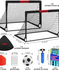 Two 4x3 Ft Portable Pop Up Soccer Goals Backyard Training Set With Ball Pump Cones Ground Nails And Carry Bag Kit components
