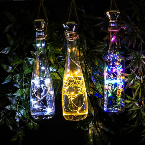 Solar Diamond Wine Bottle Lights 10 Pack with 20 LEDs Outdoor Waterproof Multicolor Fairy String Lights 3 Color Modes in trees