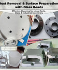 8Lb Non-Silica Glass Bead Sandblasting Media Reusable Abrasive For Rust Removal And Surface Finishing Wide Mesh Range From 20 To 240 Mesh For Heavy Rust Cleanup To Fine Polishing Easy Control Durable Blast Media in use on metal and glass surfaces