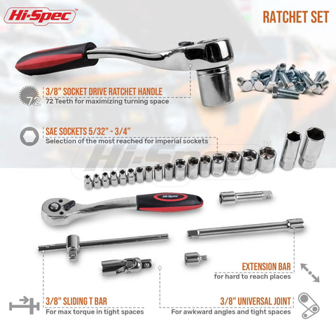 67 Piece SAE Auto Mechanic Tool Kit For Cars And Motorcycles With Sockets Ratchet Wrench Pliers And More Ideal For Garage Repairs And Quick Fixes That Holds Up In A Busy Shop socket set with ratchet and extensions