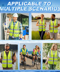 Boss-Level Cooling Vest That Holds Eight Cold Ice Packs Adds High Viz Reflective Stripes And X-Large Fit worn by various outdoor workers.