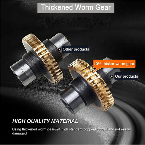 Comparison of thickened worm gear, highlighting 10% thicker design, used in NMRV040 Beefy Worm Gearbox Reducer, high-quality copper.
