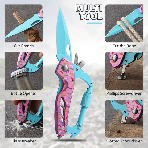 Six In One Carabiner Multitool With Folding Knife And Bottle Opener Glass Breaker Phillips And Flathead Screwdrivers EDC Survival Gear
