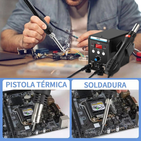 2 In 1 Soldering Station With Hot Air Rework And Soldering Iron Kit Pro Grade Digital Display SMD Repair Tool Includes 3 Nozzles