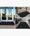 Heavy Duty Garage Floor Mat 3x5 Feet Charcoal with Non Slip Rubber Backing for high traffic areas shown in different settings.