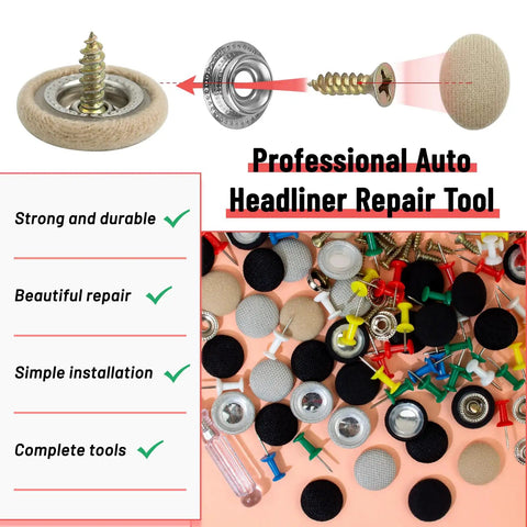 65 Set Car Roof Headliner Repair Kit With 262 Pcs Auto Roof Snap Rivets Retainer For Interior Ceiling Cloth Fixing Tools