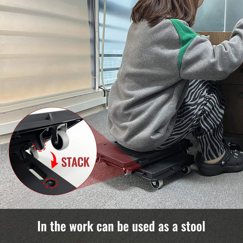 Person using Heavy Duty Furniture Dolly With Interlocking 4 Wheel Flat Dollies 16 X 11 Inches 500 LB Capacity as a stool