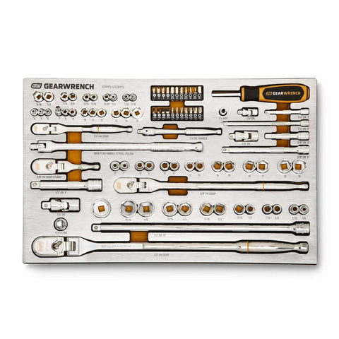 Amps Up Your Workshop Setup With This Badass 132 Piece Mechanics Kit Featuring Smooth Shifting 120xp Ratchets And Hi Viz Sae Metric Wrenches For 14 38 And 12 Inch Drives In Rugged Foam Trays. Complete mechanics tool layout with ratchets and wrenches.