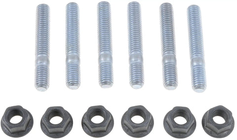Exhaust Flange Stud Kit M10-1.5 x 62mm Direct Replacement with six steel studs and nuts for select vehicles.