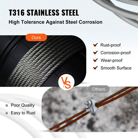 Comparison of T316 Stainless Steel Cable Rope vs Rusty Wire, ideal for railing systems and DIY projects, durable and corrosion-resistant.