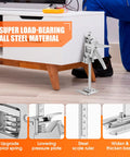 Heavy Duty Stainless Steel Arm Jacks, Set Of Two used for lifting a cabinet, showcasing a sturdy metal design and adjustment features.