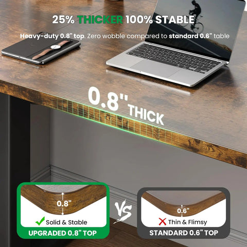 Electric Motorized Sit Stand Desk Adjustable Workstation 48 X 24 Inch Thick Desktop With 3 Memory Buttons Smooth Cable Routing Built Tough For Daily Grind Home Office Setup showcasing 0.8 inch thick wood top.