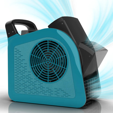 Blue 355 CFM Beast Air Mover Blower Fan for carpet drying and ventilation, 3 speeds, side view showcasing handle and vent design.