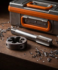 Top Notch M20 X 1.5 Metric Hand Thread Tap And Die Set For Serious Gear Head Repair Work With Hardened Alloy Steel Cutting Tools, die and tap on bench