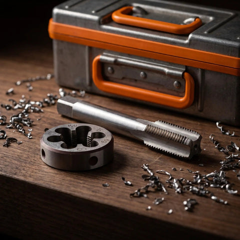 Top Notch M20 X 1.5 Metric Hand Thread Tap And Die Set For Serious Gear Head Repair Work With Hardened Alloy Steel Cutting Tools, die and tap on bench