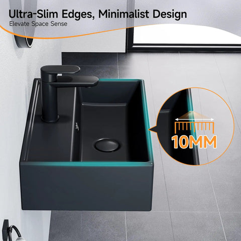 Bathroom Wash Basin(45 * 31 * 13cm) - Countertop/Wall-Mounted Recular Sink (Black) with ultra-slim edges and minimalist design