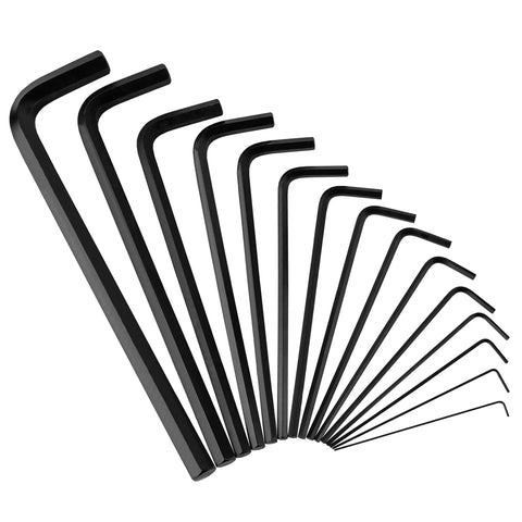30-Piece Hex Key Set With Long Arm SAE And Short Arm Metric Allen Wrenches, showing various sizes in a fan arrangement.
