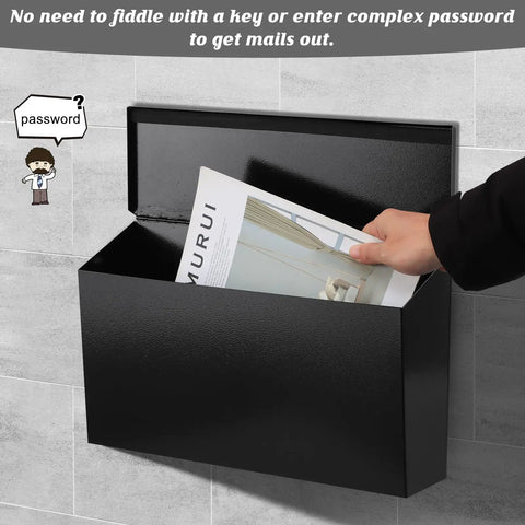 Heavy Duty Wall Mount Mailbox With Beefy Capacity Galvanized Steel Outdoor Post Box Rust Proof Black 15.7 X 9.9 X 4.9 Inches