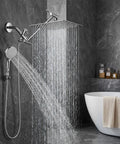 High Pressure Rainfall Shower Head Combo With Handheld Spray, 10 Inch Rain Face And 11 Inch Extension Arm in bathroom setting