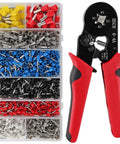 Must Have Professional 1250 Piece Ferrule Crimping Tool Kit With Self Adjusting Ratchet Pliers For AWG 23 To 7 Wire End Connectors And Terminals, with color-coded ferrules