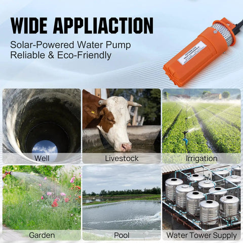 12V DC Submersible Well Water Pump With 10ft Cable, 1.6 GPM Flow, 100ft Max Lift, 96W Deep Well Pump For Irrigation, shown in use