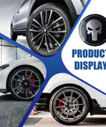 Step Up Your Daily Ride With These Heavy Duty Black Metal Skull Car Wheel Center Caps Rocking A Durable 2.2 Inch Hub Cover on multiple rims.