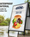Double Sided A Frame Sign 24 By 36 Inch Boss Grade Heavy Duty Folding Sandwich Board Outdoor Poster Frame on wet street