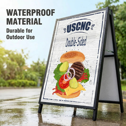 Double Sided A Frame Sign 24 By 36 Inch Boss Grade Heavy Duty Folding Sandwich Board Outdoor Poster Frame on wet street