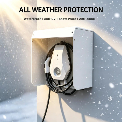 Heavy Duty Outdoor EV Charger Enclosure And Rainproof Steel Cover With Wall Mount built against rain and snow, protecting the EV charger.