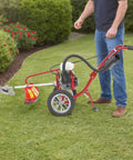 63Cc 4Hp Gas Powered Tiller Cultivator 3 In 1 Hand Push Micro Cultivator with spiral blades on green lawn