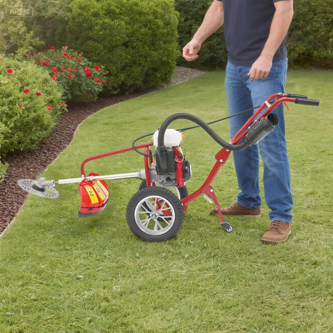 63Cc 4Hp Gas Powered Tiller Cultivator 3 In 1 Hand Push Micro Cultivator with spiral blades on green lawn