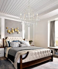 Five Light Crystal Candle Chandelier With Adjustable Chain And E12 Base For Bedroom Hallway Rustic White Ceiling Fixture over bed.
