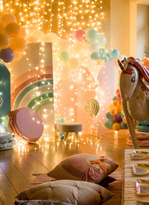 Whimsical room decorated with Six Pack Battery Operated Fairy Lights With Seven Foot Copper Wire 20 LED Waterproof String Lights