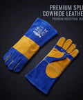 Blue 16 Inch Welding Gloves Fire Resistant Leather With Double Layer Padding For Stick Welders MIG Flux Core Forge Blacksmith