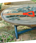 Garden Fork Replacement Handle D Shape Wooden Shovel Grip With Nonslip Surface on a wooden table outdoors