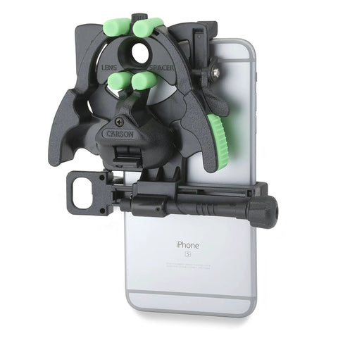 HookUpz Two Point Zero Universal Smartphone Optics Digiscoping Adapter on smartphone connected to eyepiece for digiscoping