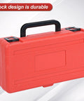 Red carrying case for All In One Bearing Race And Seal Driver Set With 9 Adapters And 5.5 Inch Handle, featuring durable lock design.