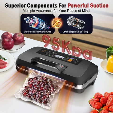 95kPa Vacuum Sealer Machine With Easy Lock Handle And Built In Cutter Includes One Bag Roll And Ten Pre Cut Bags Pro Grade